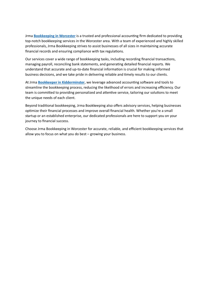 jrma bookkeeping in worcester is a trusted n.w