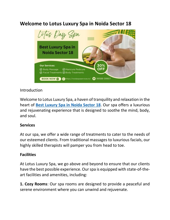 welcome to lotus luxury spa in noida sector 18 n.w