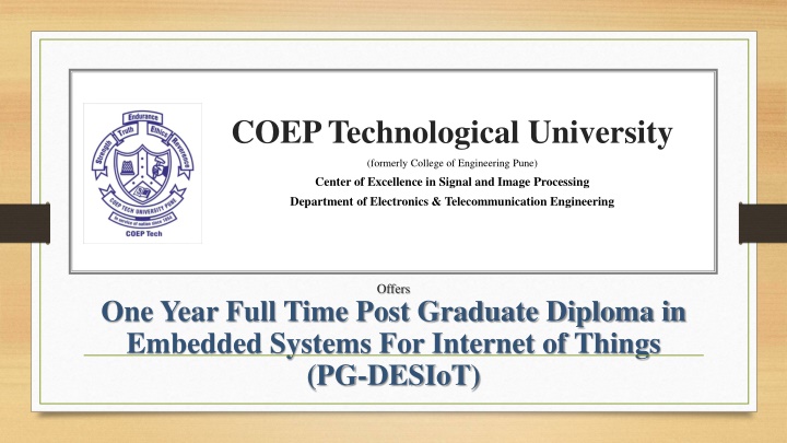 COEP Technological University Offers Post Graduate Diploma in Embedded Systems for Internet of Things