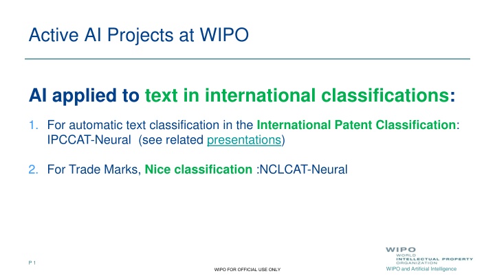 AI Projects at WIPO: Text Classification Innovations