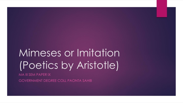 The Theory of Mimesis in Aristotle's Poetics