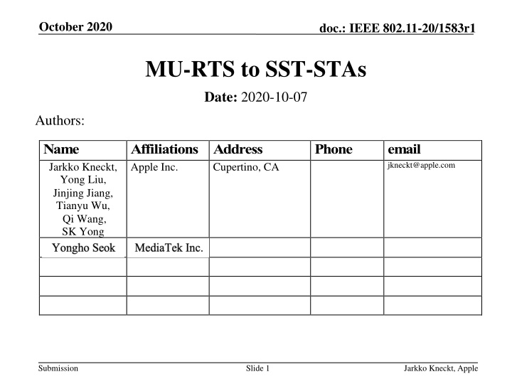 IEEE 802.11-20/1583r1 MU-RTS and CTS Exchange Proposal