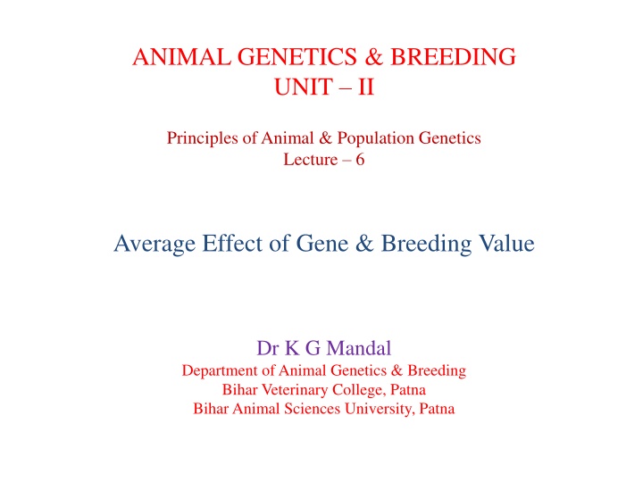 Average Gene Effect and Breeding Value in Animal Genetics
