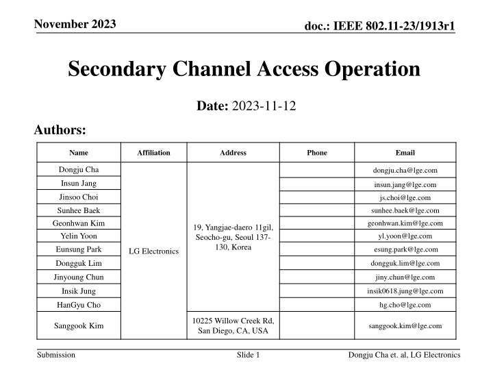 IEEE 802.11-23/1913r1 Secondary Channel Access Operation