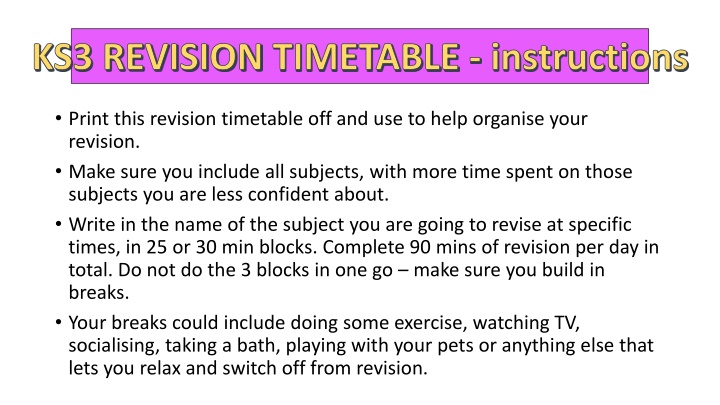 KS3 Revision Timetable for Effective Study Organization