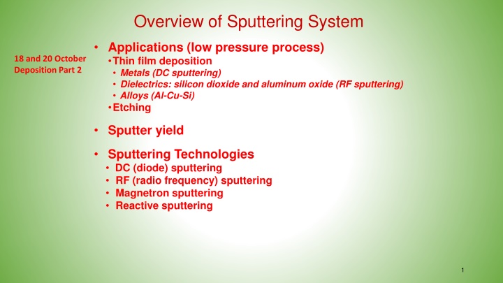 Sputtering Systems for Thin Film Deposition