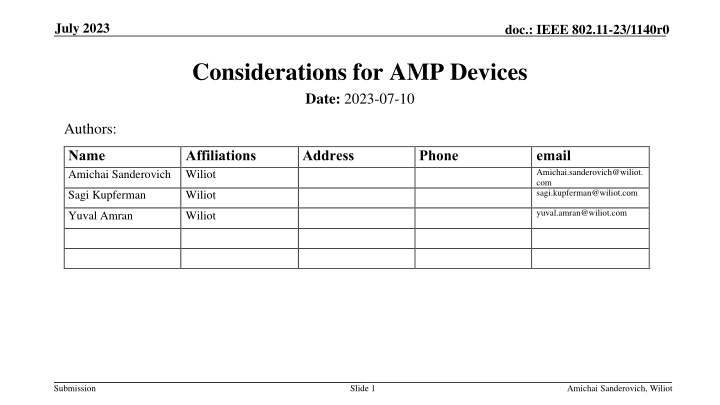 Considerations for Ultra-Low Power AMP Devices in IEEE 802.11-23 Standard