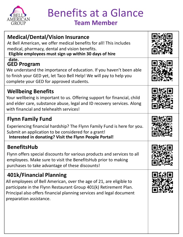 Comprehensive Benefits Package at Bell American
