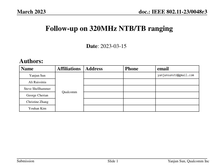 IEEE 802.11 Proposal for 320MHz Ranging Enhancement