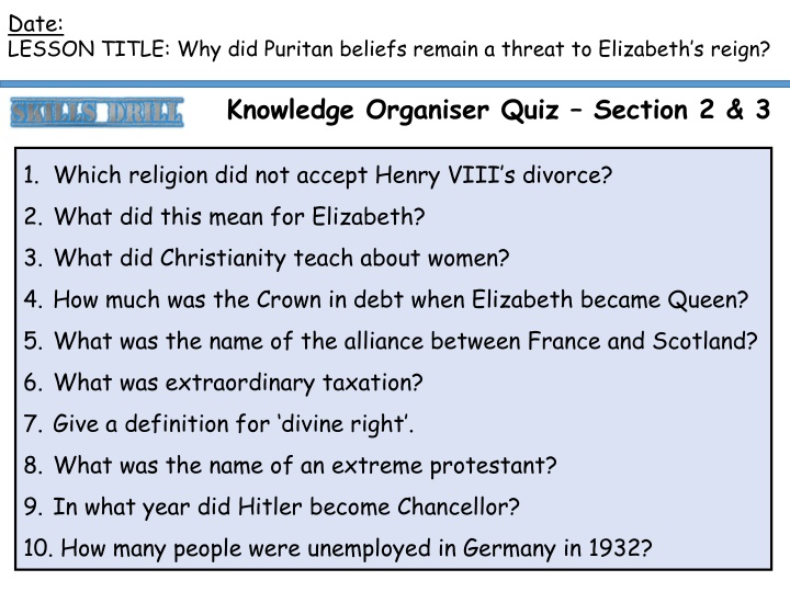 The Persistent Threat of Puritan Beliefs to Elizabeth's Reign