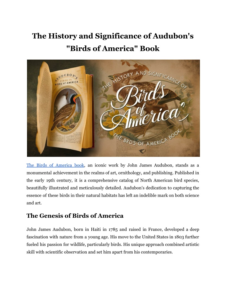 the history and significance of audubon s n.w