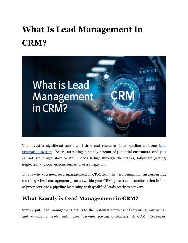 what is lead management in n.w