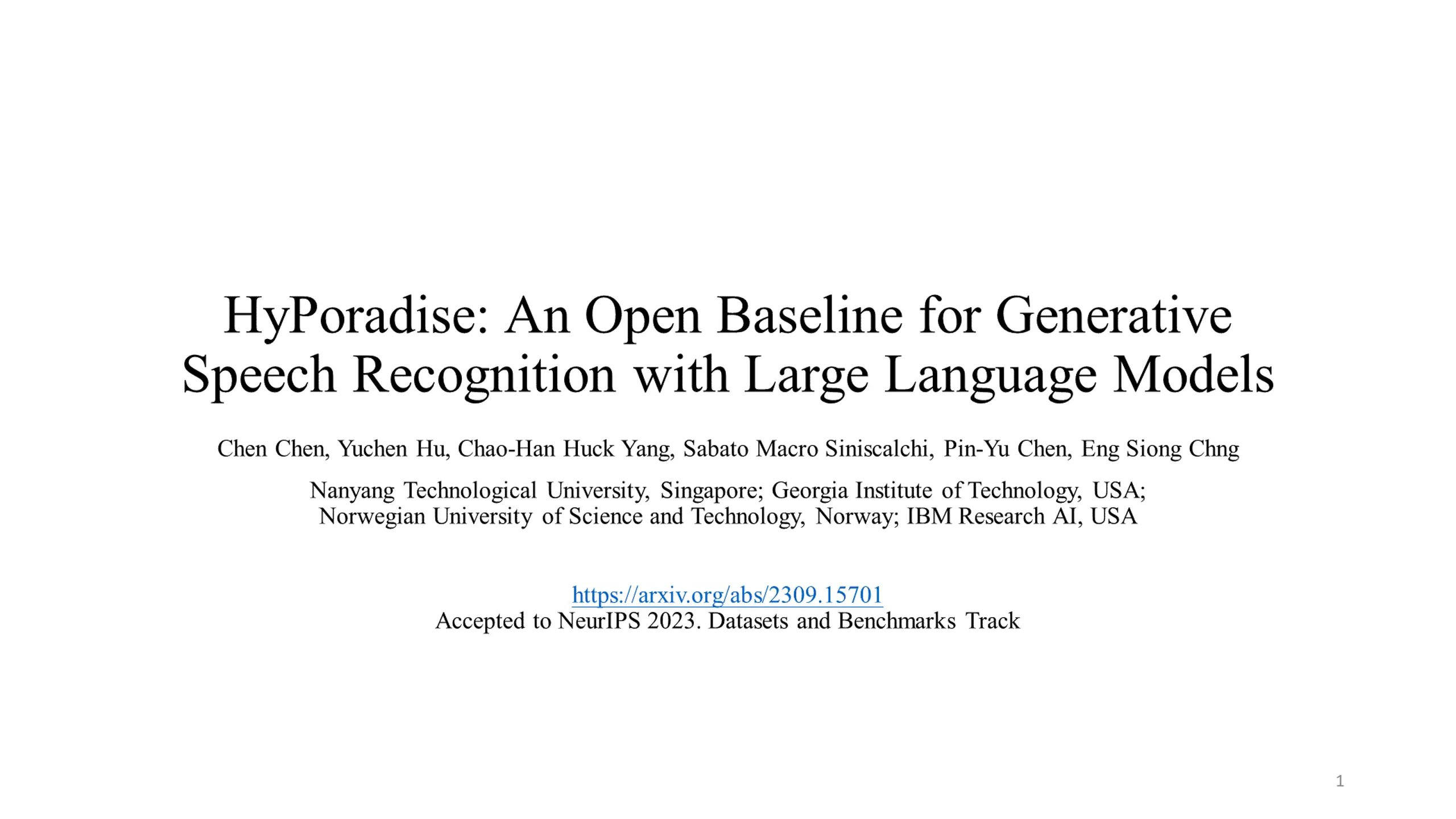 HyPoradise: Open Baseline for Generative Speech Recognition