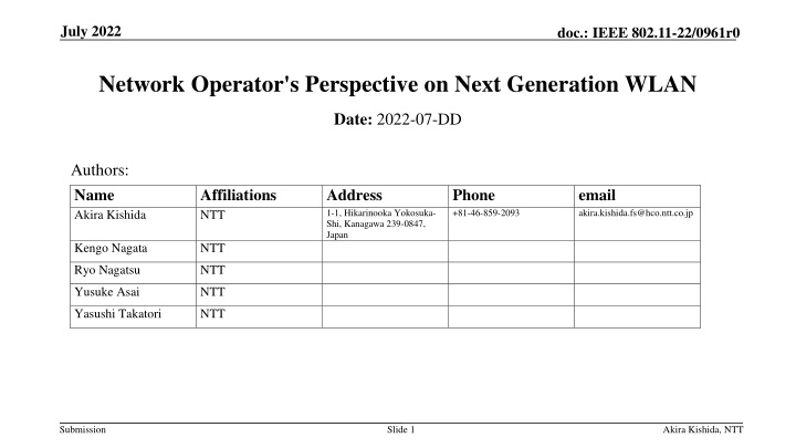 Next Generation WLAN: Network Operator's Perspective