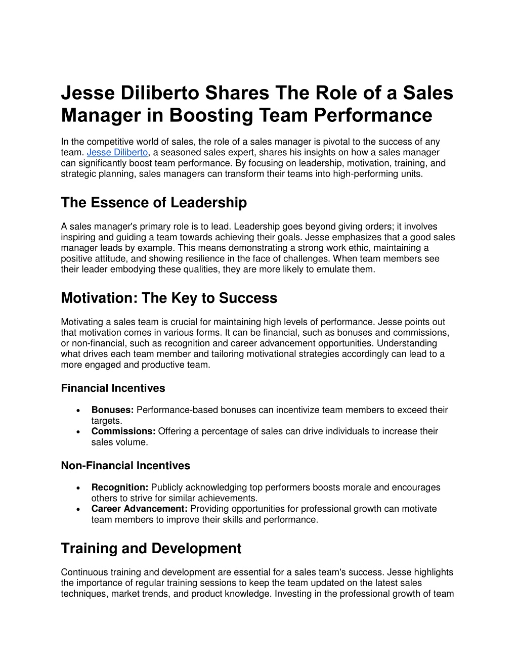 jesse diliberto shares the role of a sales l.w