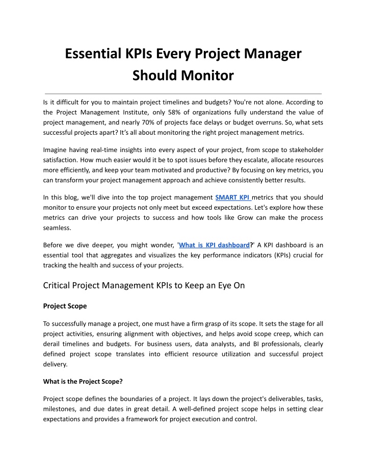 essential kpis every project manager should n.w