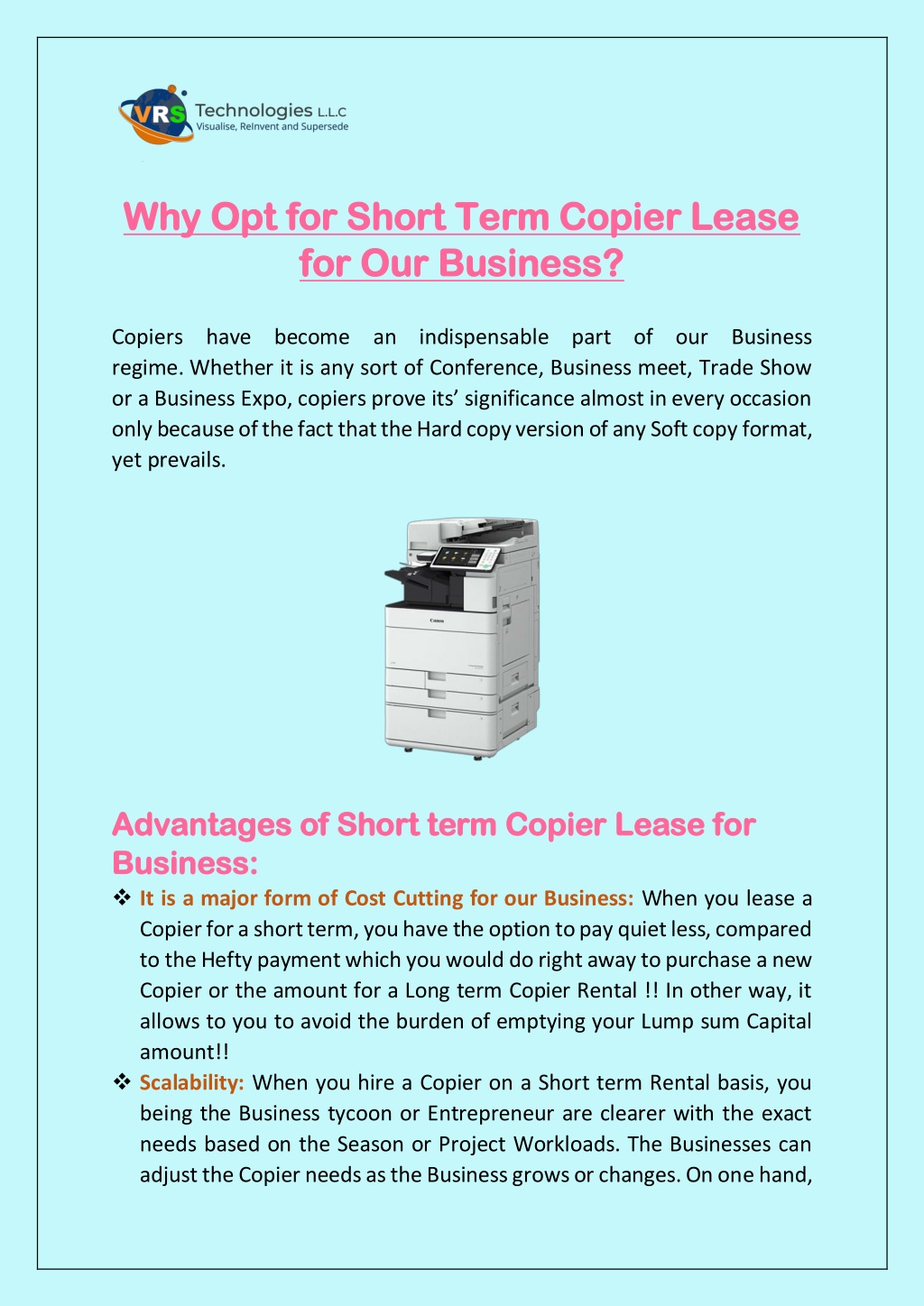 why opt for short term copier lease l.w