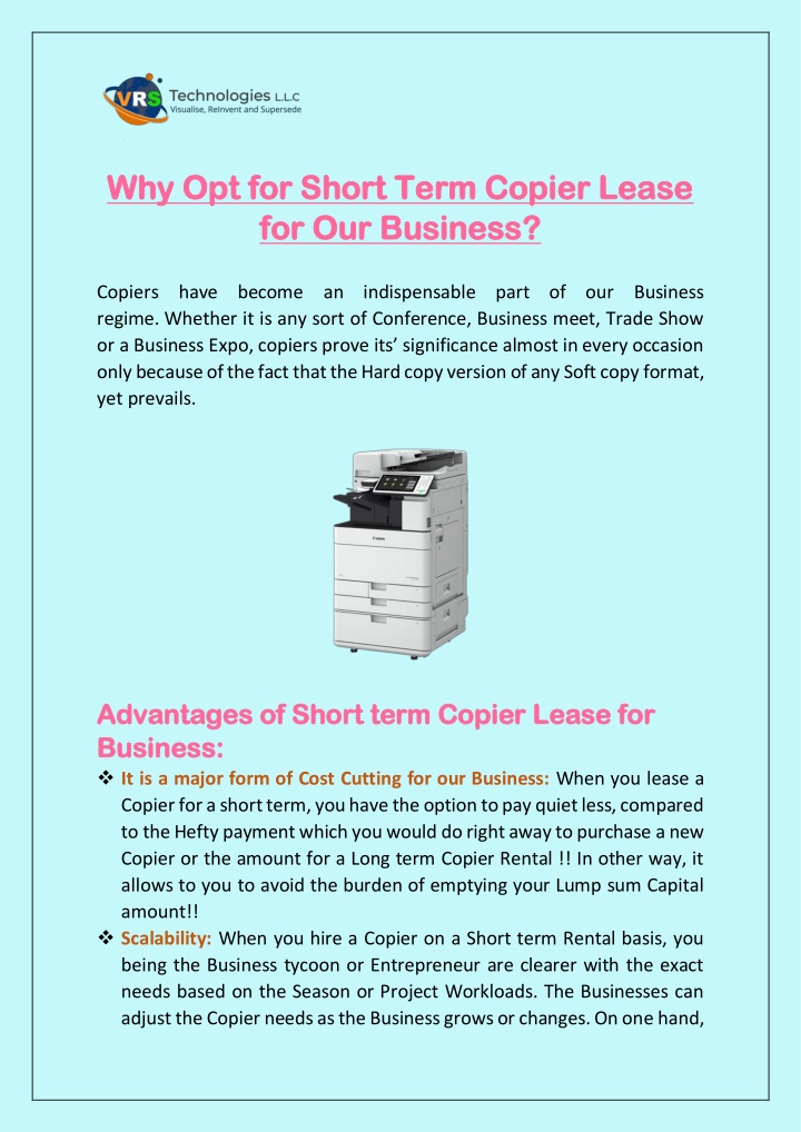 why opt for short term copier lease n.w