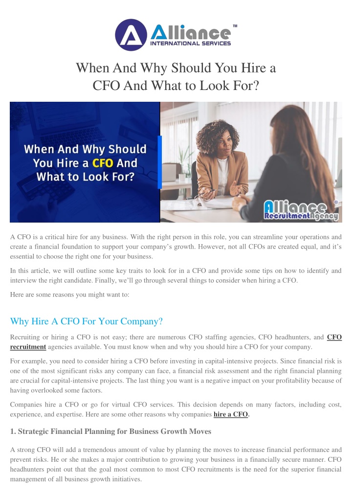 when and why should you hire a cfo and what n.w