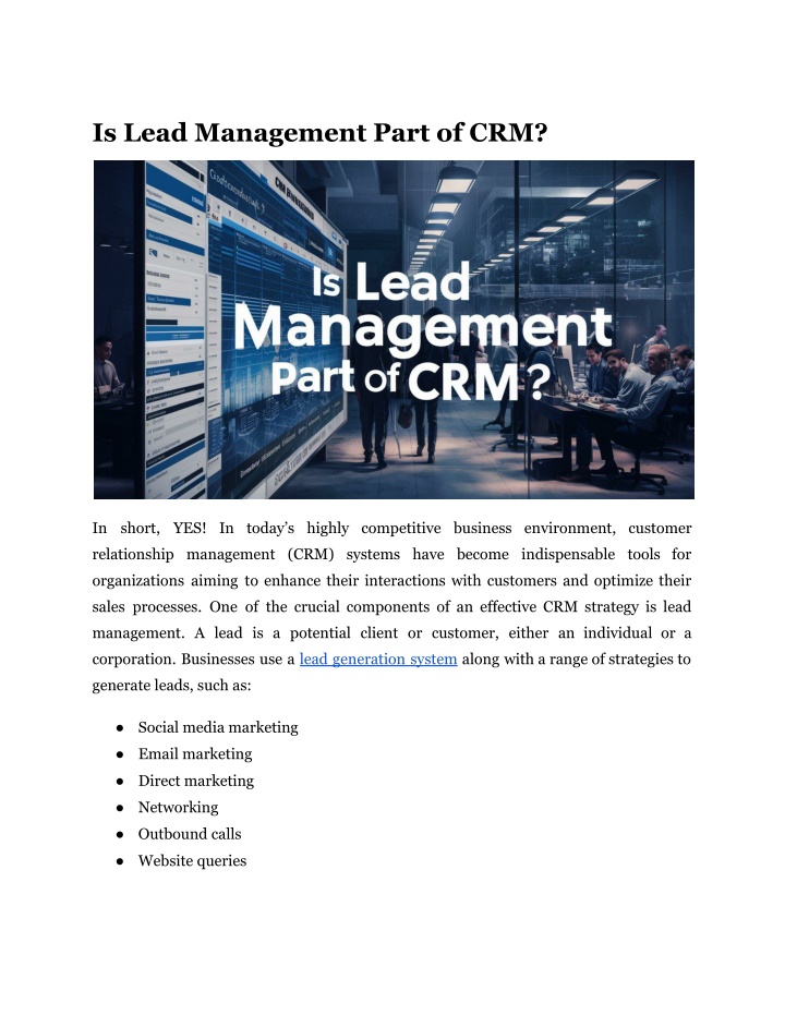 is lead management part of crm n.w