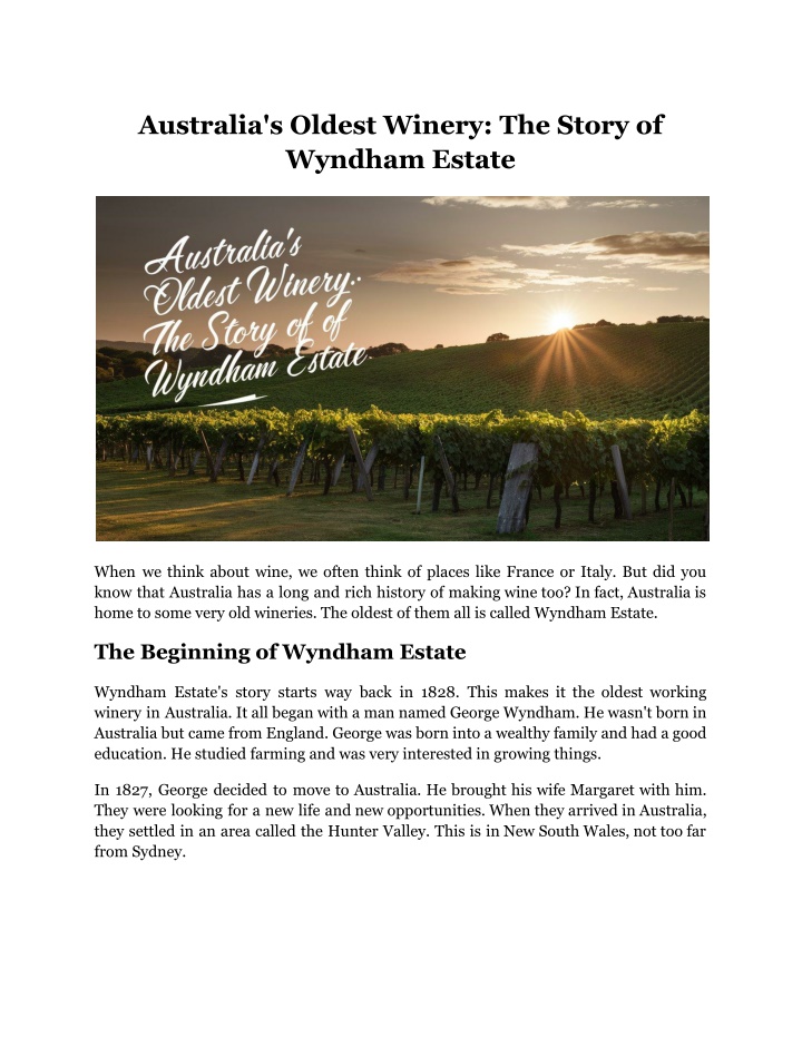 australia s oldest winery the story of wyndham n.w