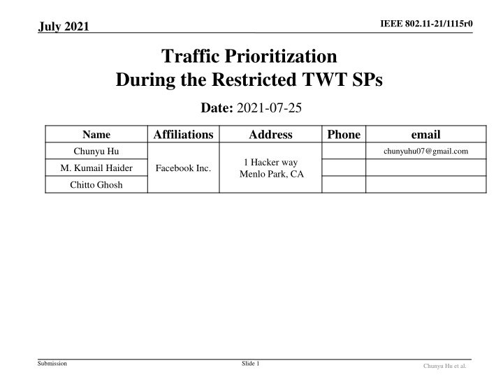 IEEE 802.11-21/1115r0 Traffic Prioritization Summary