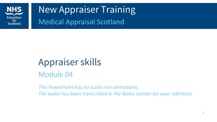 Medical Appraisal Skills Training Module in Scotland