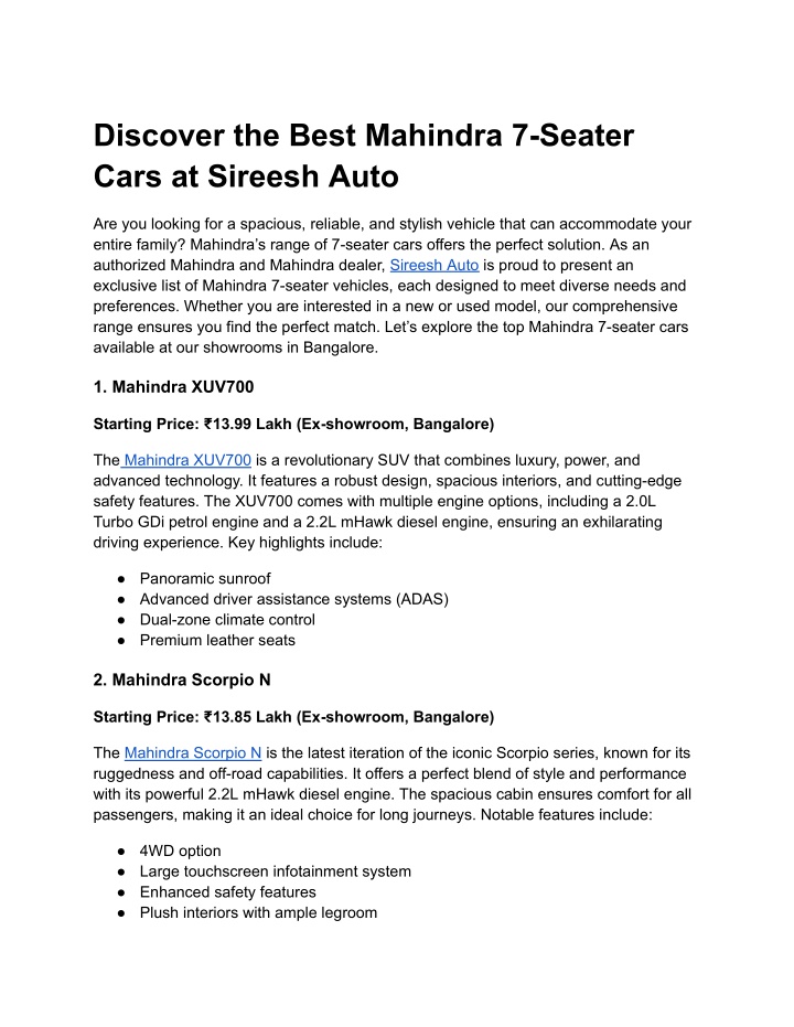 discover the best mahindra 7 seater cars n.w