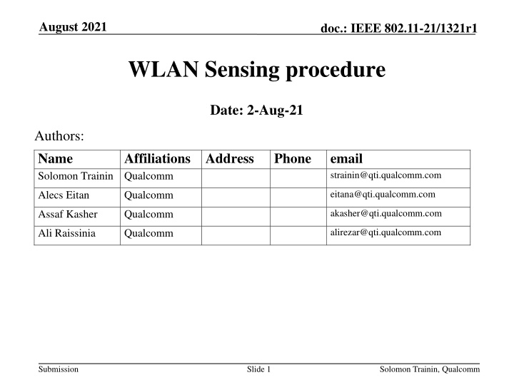 IEEE 802.11-21/1321r1 WLAN Sensing Procedure Proposal