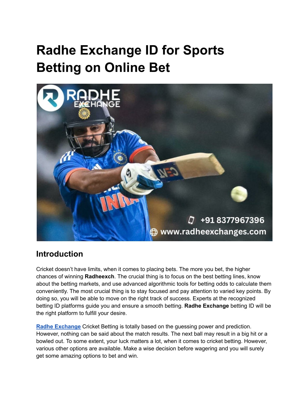 radhe exchange id for sports betting on online bet l.w