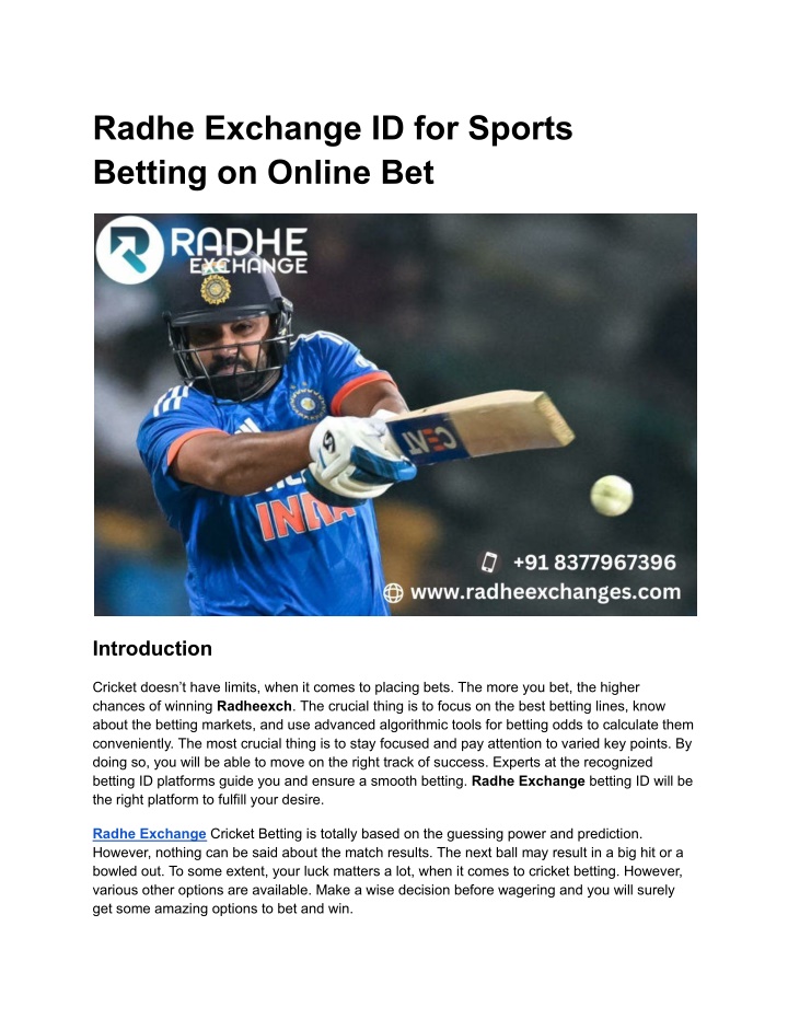 radhe exchange id for sports betting on online bet n.w