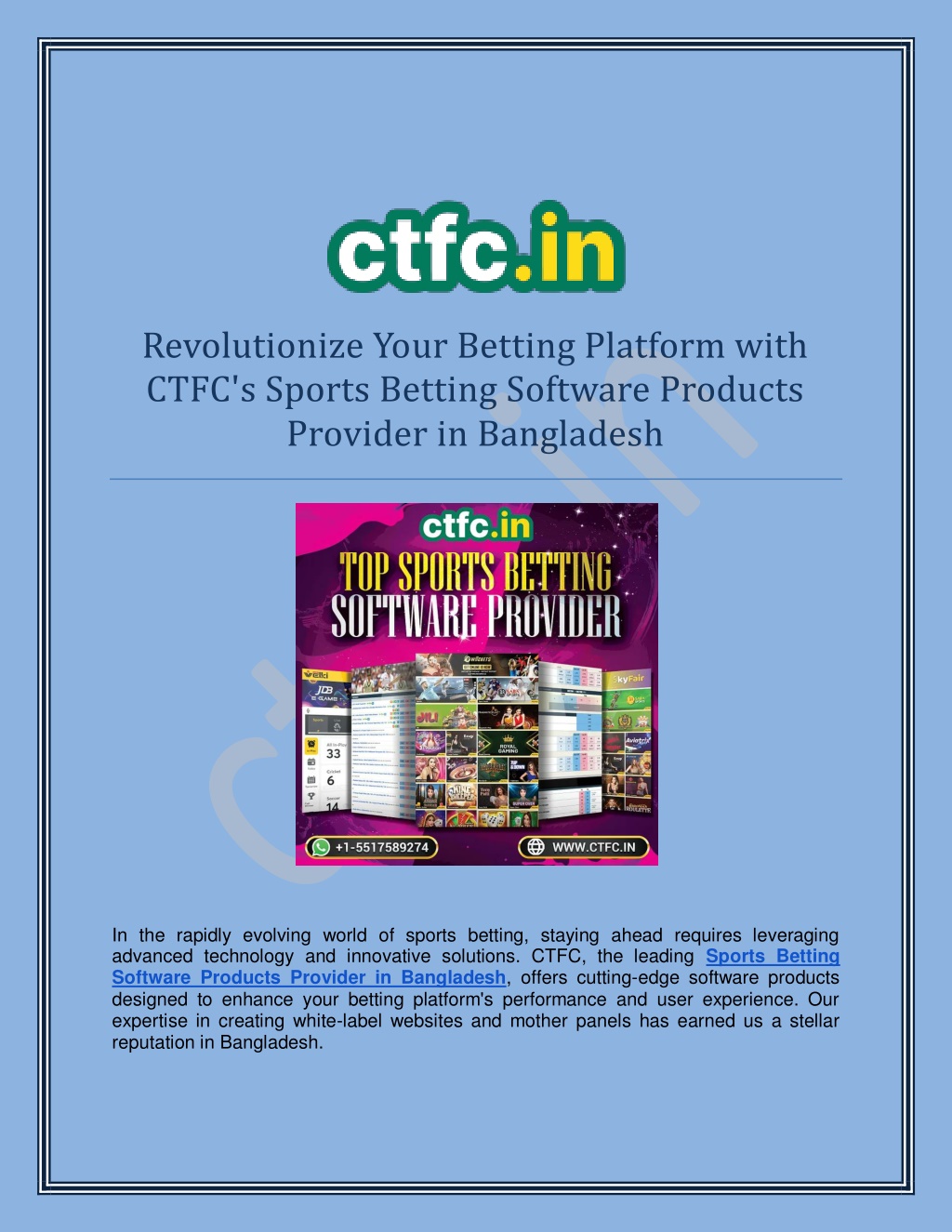 revolutionize your betting platform with ctfc l.w