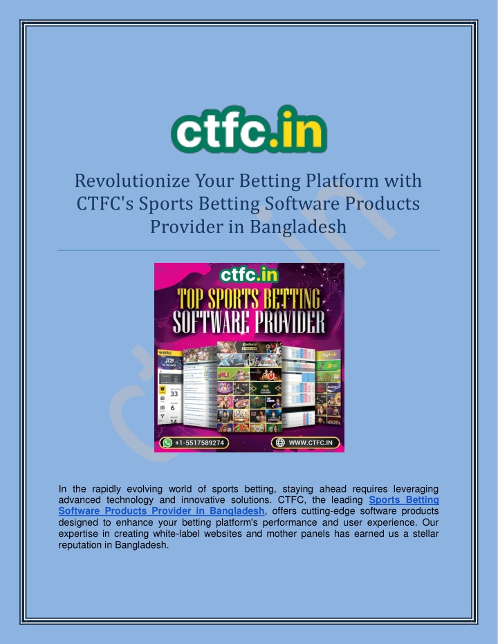 revolutionize your betting platform with ctfc n.w