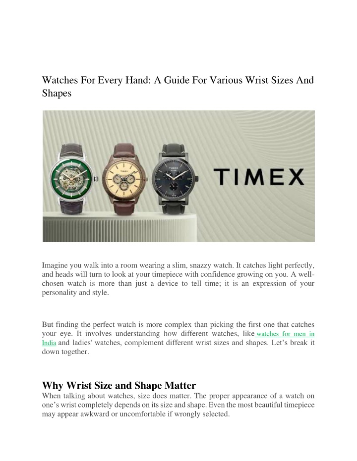 watches for every hand a guide for various wrist n.w