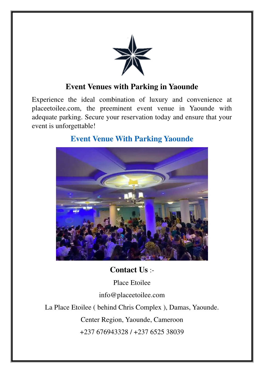 event venues with parking in yaounde l.w