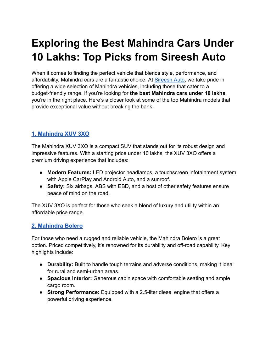 exploring the best mahindra cars under 10 lakhs l.w