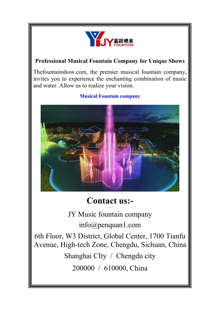 professional musical fountain company for unique n.w