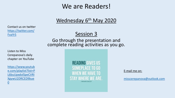 Reading Activities and Predictive Learning Session Details
