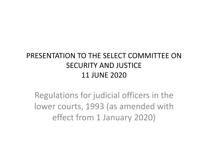 Regulations for Judicial Officers in Lower Courts: Presentation to Select Committee