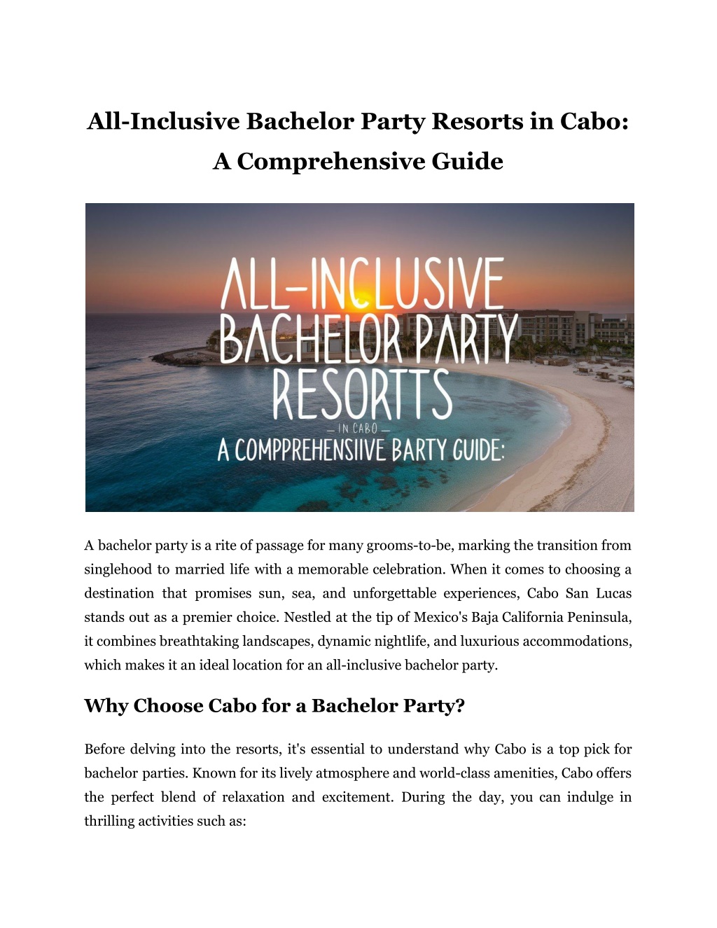 all inclusive bachelor party resorts in cabo l.w