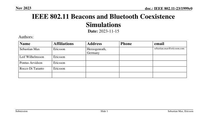 IEEE 802.11-23/1999r0: Beacon Reception Impact of Narrow-Band Frequency Hopping Interference
