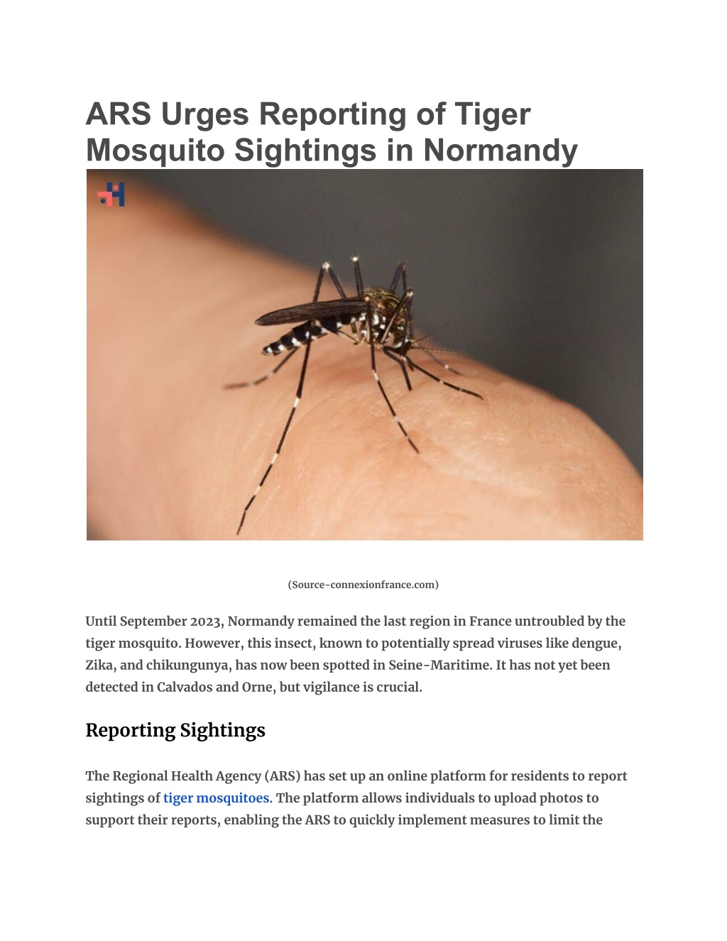 ars urges reporting of tiger mosquito sightings l.w