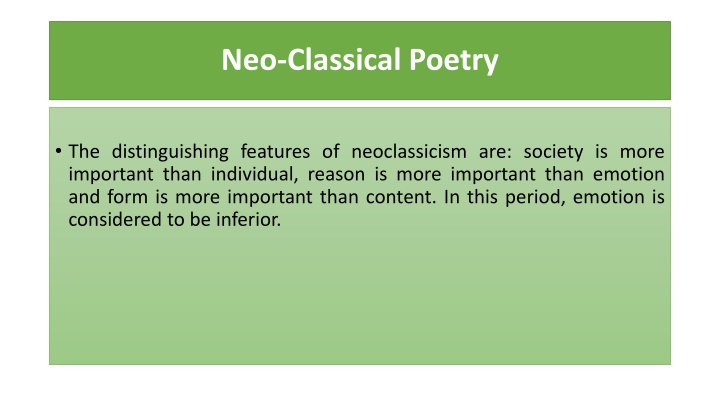 Neo-Classical Poetry: Features and Characteristics
