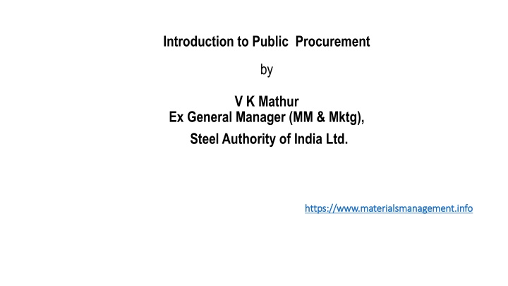 Public Procurement: Overview, Principles, and Processes
