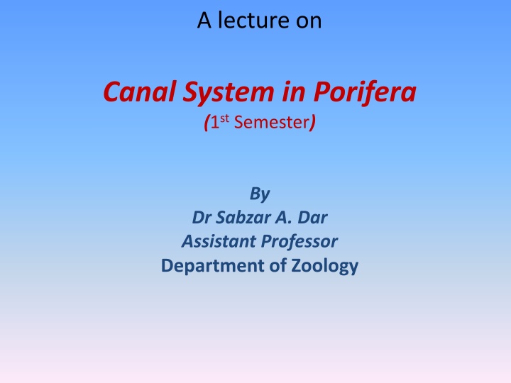 Canal System in Porifera: A Detailed Exploration by Dr. Sabzar A. Dar
