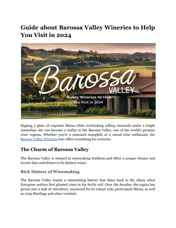 guide about barossa valley wineries to help n.w