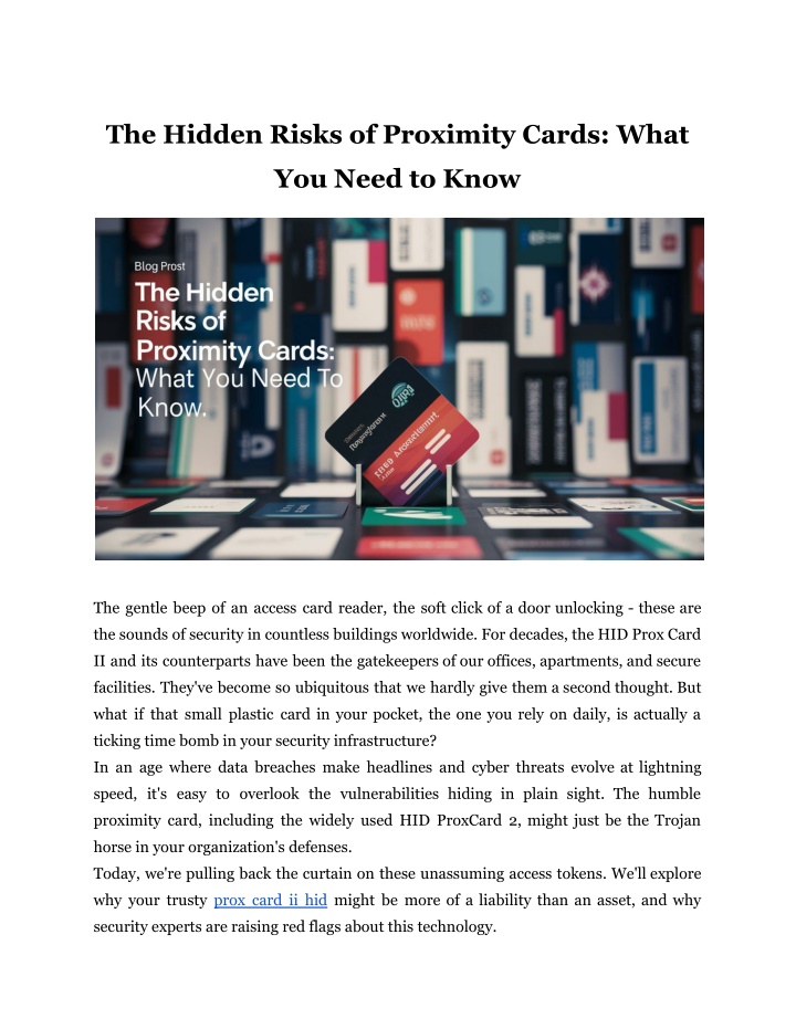 the hidden risks of proximity cards what n.w