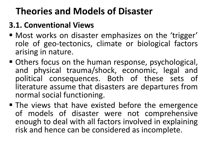 Theories and Models of Disaster