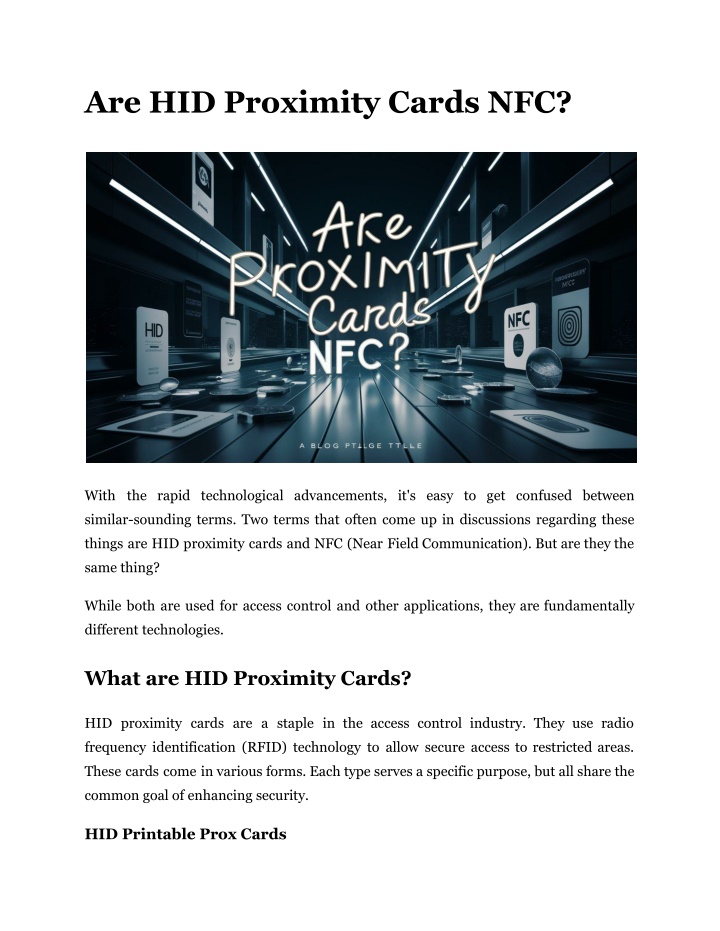 are hid proximity cards nfc n.w