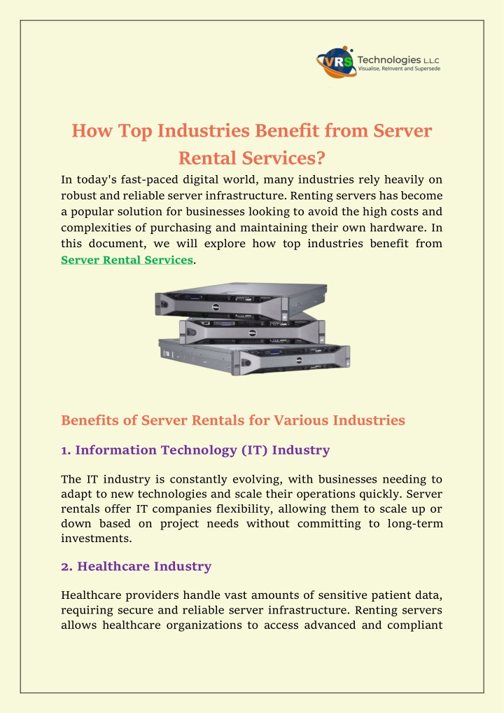 how top industries benefit from server rental n.w